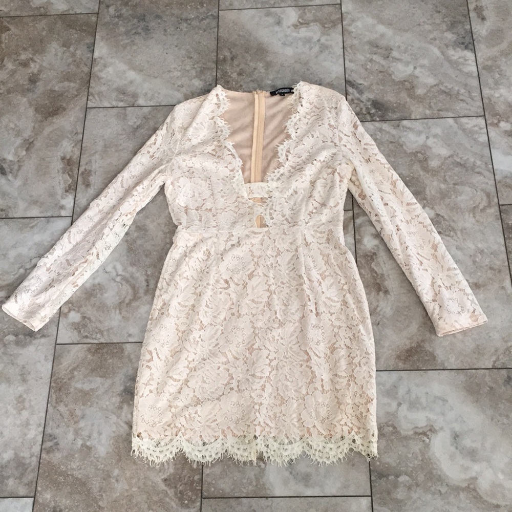 Misguided White Long-Sleeve Lace Mini Dress